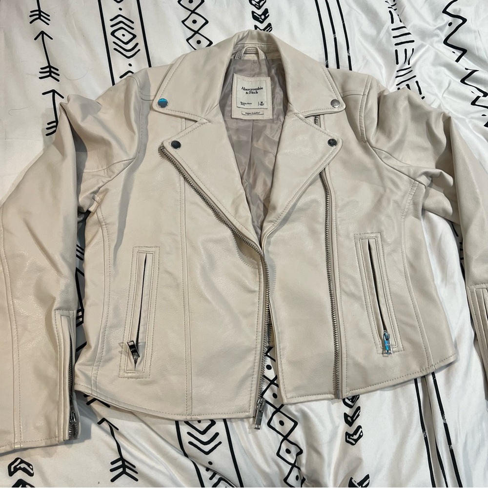 Abercrombie and Fitch Beige/Nude/Tan Vegan leather jacket in medium